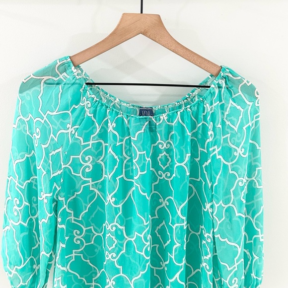 Melly M 3/4 Sleeve Sheer Silk Blouse Blue Size Small - Picture 2 of 5